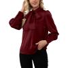 imageLYANER Womens Elegant Bow Tie Mock Neck Bow Knot Long Sleeve Work Office Satin Blouse Silk Shirt TopWine Red