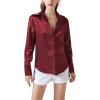 imageLYANER Womens Satin Silky Collar Buttons Down Long Sleeve Work Blouse Shirt TopsBurgundy
