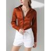 imageLYANER Womens Satin Silky Collar Buttons Down Long Sleeve Work Blouse Shirt TopsBurnt Orange