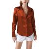 imageLYANER Womens Satin Silky Collar Buttons Down Long Sleeve Work Blouse Shirt TopsBurnt Orange