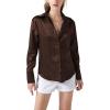 imageLYANER Womens Satin Silky Collar Buttons Down Long Sleeve Work Blouse Shirt TopsCoffee