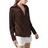 imageLYANER Womens Satin Silky Collar Buttons Down Long Sleeve Work Blouse Shirt TopsCoffee
