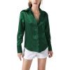 imageLYANER Womens Satin Silky Collar Buttons Down Long Sleeve Work Blouse Shirt TopsDark Green