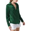 imageLYANER Womens Satin Silky Collar Buttons Down Long Sleeve Work Blouse Shirt TopsDark Green