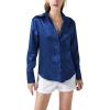 imageLYANER Womens Satin Silky Collar Buttons Down Long Sleeve Work Blouse Shirt TopsNavy
