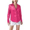 imageLYANER Womens Satin Silky Collar Buttons Down Long Sleeve Work Blouse Shirt TopsRose