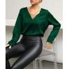 imageLYANER Womens Satin Silky Deep V Neck Long Sleeve Work Elegant Blouse TopDark Green