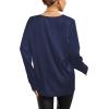 imageLYANER Womens Satin Silky Deep V Neck Long Sleeve Work Elegant Blouse TopNavy Blue