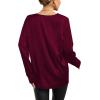 imageLYANER Womens Satin Silky Deep V Neck Long Sleeve Work Elegant Blouse TopSolid Wine Red