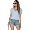 imageLYANER Womens Square Neck Shirred Eyelet Embroidered Puff Short Sleeve Ruffle Trim Blouse Crop TopAzure
