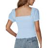imageLYANER Womens Square Neck Shirred Eyelet Embroidered Puff Short Sleeve Ruffle Trim Blouse Crop TopAzure