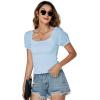imageLYANER Womens Square Neck Shirred Eyelet Embroidered Puff Short Sleeve Ruffle Trim Blouse Crop TopAzure