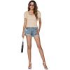 imageLYANER Womens Square Neck Shirred Eyelet Embroidered Puff Short Sleeve Ruffle Trim Blouse Crop TopBeige