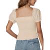 imageLYANER Womens Square Neck Shirred Eyelet Embroidered Puff Short Sleeve Ruffle Trim Blouse Crop TopBeige