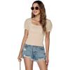 imageLYANER Womens Square Neck Shirred Eyelet Embroidered Puff Short Sleeve Ruffle Trim Blouse Crop TopBeige
