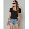 imageLYANER Womens Square Neck Shirred Eyelet Embroidered Puff Short Sleeve Ruffle Trim Blouse Crop TopBlack