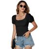 imageLYANER Womens Square Neck Shirred Eyelet Embroidered Puff Short Sleeve Ruffle Trim Blouse Crop TopBlack