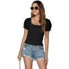 imageLYANER Womens Square Neck Shirred Eyelet Embroidered Puff Short Sleeve Ruffle Trim Blouse Crop TopBlack