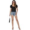 imageLYANER Womens Square Neck Shirred Eyelet Embroidered Puff Short Sleeve Ruffle Trim Blouse Crop TopBlack