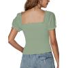 imageLYANER Womens Square Neck Shirred Eyelet Embroidered Puff Short Sleeve Ruffle Trim Blouse Crop TopLight Green