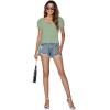 imageLYANER Womens Square Neck Shirred Eyelet Embroidered Puff Short Sleeve Ruffle Trim Blouse Crop TopLight Green