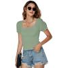 imageLYANER Womens Square Neck Shirred Eyelet Embroidered Puff Short Sleeve Ruffle Trim Blouse Crop TopLight Green