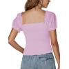 imageLYANER Womens Square Neck Shirred Eyelet Embroidered Puff Short Sleeve Ruffle Trim Blouse Crop TopLight Purple