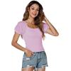 imageLYANER Womens Square Neck Shirred Eyelet Embroidered Puff Short Sleeve Ruffle Trim Blouse Crop TopLight Purple