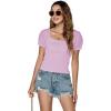 imageLYANER Womens Square Neck Shirred Eyelet Embroidered Puff Short Sleeve Ruffle Trim Blouse Crop TopLight Purple