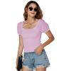 imageLYANER Womens Square Neck Shirred Eyelet Embroidered Puff Short Sleeve Ruffle Trim Blouse Crop TopLight Purple