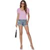 imageLYANER Womens Square Neck Shirred Eyelet Embroidered Puff Short Sleeve Ruffle Trim Blouse Crop TopLight Purple