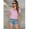 imageLYANER Womens Square Neck Shirred Eyelet Embroidered Puff Short Sleeve Ruffle Trim Blouse Crop TopLight Purple