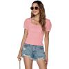 imageLYANER Womens Square Neck Shirred Eyelet Embroidered Puff Short Sleeve Ruffle Trim Blouse Crop TopPink