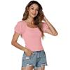 imageLYANER Womens Square Neck Shirred Eyelet Embroidered Puff Short Sleeve Ruffle Trim Blouse Crop TopPink