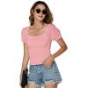 imageLYANER Womens Square Neck Shirred Eyelet Embroidered Puff Short Sleeve Ruffle Trim Blouse Crop TopPink