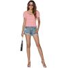 imageLYANER Womens Square Neck Shirred Eyelet Embroidered Puff Short Sleeve Ruffle Trim Blouse Crop TopPink