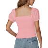 imageLYANER Womens Square Neck Shirred Eyelet Embroidered Puff Short Sleeve Ruffle Trim Blouse Crop TopPink