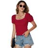 imageLYANER Womens Square Neck Shirred Eyelet Embroidered Puff Short Sleeve Ruffle Trim Blouse Crop TopRed
