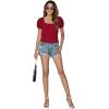 imageLYANER Womens Square Neck Shirred Eyelet Embroidered Puff Short Sleeve Ruffle Trim Blouse Crop TopRed