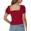 imageLYANER Womens Square Neck Shirred Eyelet Embroidered Puff Short Sleeve Ruffle Trim Blouse Crop TopRed