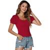 imageLYANER Womens Square Neck Shirred Eyelet Embroidered Puff Short Sleeve Ruffle Trim Blouse Crop TopRed