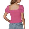 imageLYANER Womens Square Neck Shirred Eyelet Embroidered Puff Short Sleeve Ruffle Trim Blouse Crop TopRose