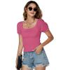 imageLYANER Womens Square Neck Shirred Eyelet Embroidered Puff Short Sleeve Ruffle Trim Blouse Crop TopRose