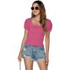 imageLYANER Womens Square Neck Shirred Eyelet Embroidered Puff Short Sleeve Ruffle Trim Blouse Crop TopRose