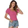 imageLYANER Womens Square Neck Shirred Eyelet Embroidered Puff Short Sleeve Ruffle Trim Blouse Crop TopRose