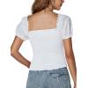 imageLYANER Womens Square Neck Shirred Eyelet Embroidered Puff Short Sleeve Ruffle Trim Blouse Crop TopWhite