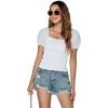 imageLYANER Womens Square Neck Shirred Eyelet Embroidered Puff Short Sleeve Ruffle Trim Blouse Crop TopWhite