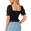 imageLYANER Womens Sweetheart Neck Self Tie Knot Ruched Mesh Short Sleeve Blouse Shirt Crop TopBlack