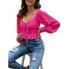 imageLYANER Womens Tie Knot V Neck Ruffle Trim Long Sleeve Shirred Crop Blouse Shirt TopRose