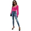 imageLYANER Womens Tie Knot V Neck Ruffle Trim Long Sleeve Shirred Crop Blouse Shirt TopRose